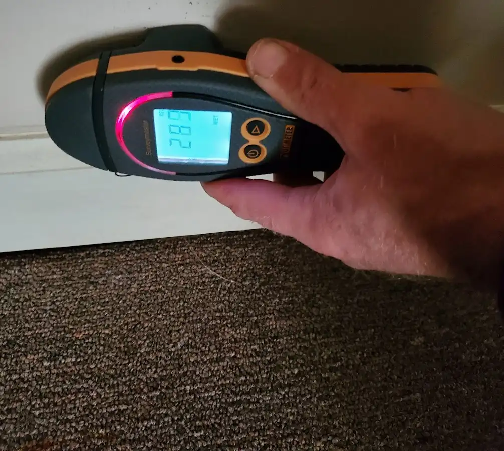 Moisture detection at baseboard during Burst Pipe Cleanup in Marshall
